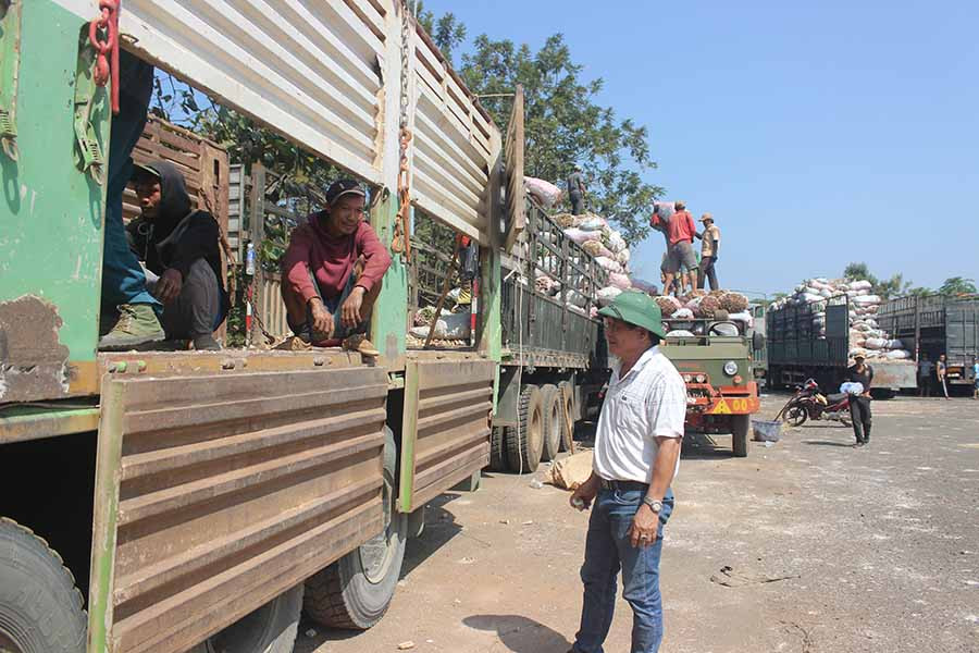  Ông Bùi Thiên Ấn-Giám đốc Công ty TNHH một thành viên Minh Mẫn điều hành việc bốc dỡ hàng hóa tại khu vực tập kết hàng nông sản Bến xe Cửa khẩu Quốc tế Lệ Thanh. Ảnh: S.C
