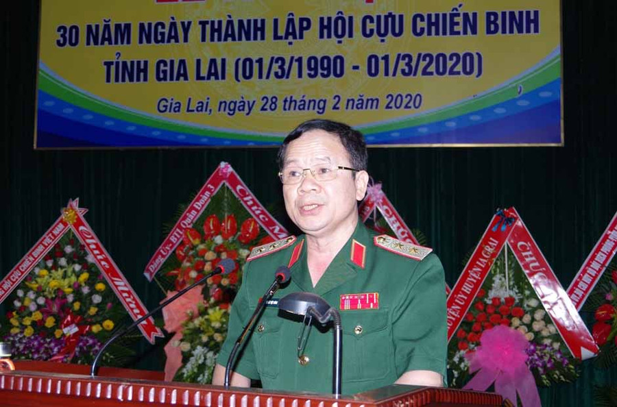 Trung tướng Khuất Việt Dũng-Phó Chủ tịch Trung ương Hội CCB Việt Nam phát biểu tại lễ kỷ niệm. Ảnh: Phan Lài