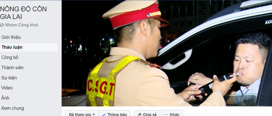 Một trang Facebook được lập ra để chuyên thông báo chốt đo nồng độ cồn của lực lượng CSGT.
