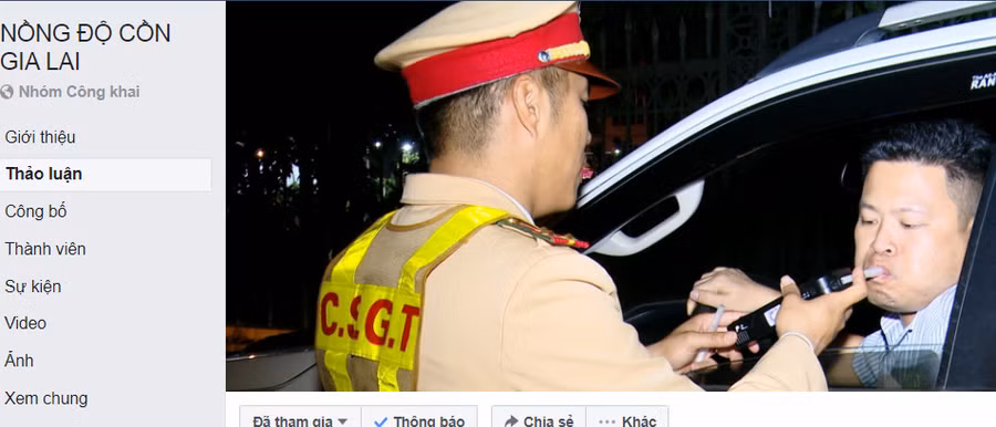 Một trang Facebook được lập ra để chuyên thông báo chốt đo nồng độ cồn của lực lượng CSGT.