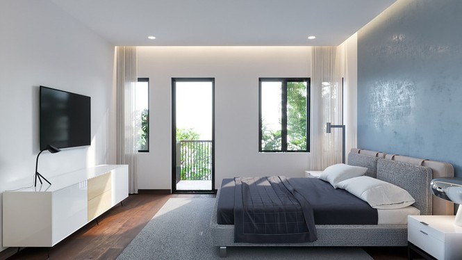 Phòng ngủ bố trí đơn giản, tràn ngập nguồn năng lượng tích cực nhờ ánh sáng lan khắp nơi.