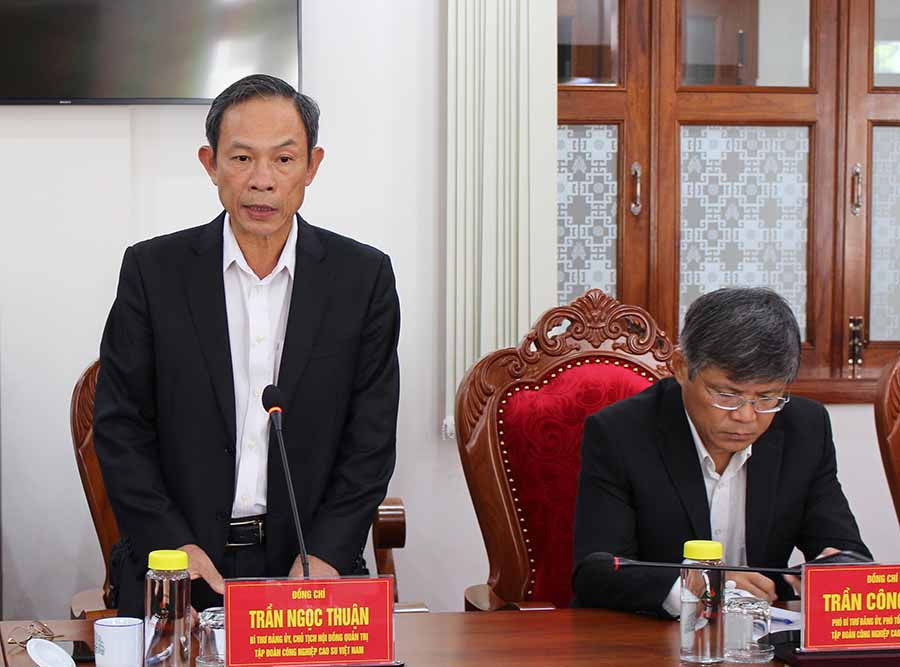 Ông Trần Ngọc Thuận-Bí thư Đảng ủy, Chủ tịch Hội đồng quản trị Tập đoàn CNCS Việt Nam nêu kiến nghị tại buổi làm việc- Ảnh Hồng Thi