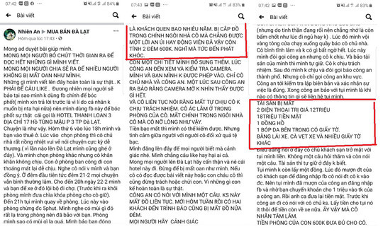 Nội dung tài khoản facebook Nhiên An đăng tải trên mạng sau đó đã gỡ bỏ.