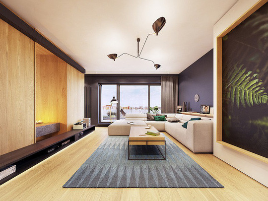 Trung tâm của phòng khách là nơi đặt bàn cà phê bằng kim loại màu đen với bề mặt lát gỗ. Bàn được đặt trên một tấm thảm họa tiết hình kim cương, thật phong cách. Trung tâm của phòng khách là nơi đặt bàn cà phê bằng kim loại màu đen với bề mặt lát gỗ. Bàn được đặt trên một tấm thảm họa tiết hình kim cương, thật phong cách.