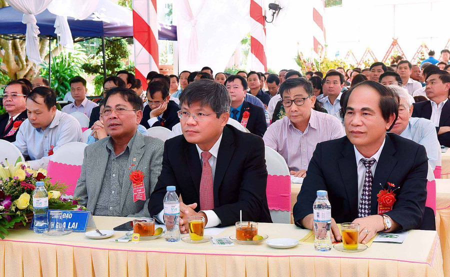 Lãnh đạo tỉnh Gia Lai và lãnh đạo Tập đoàn Công nghiệp Cao su Việt Nam dự lễ kỷ niệm. Ảnh: Đức Thụy