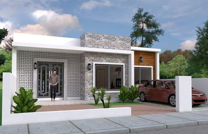 Chỉ với khoảng 400 triệu, gia chủ đã có thể sở hữu được mẫu nhà cấp 4 này. Với thiết kế đơn giản nhưng vẫn đầy đủ công năng, thi công nhanh và chi phí rẻ, mẫu nhà này phù hợp với gia đình trẻ mới ra ở riêng. Điểm nhấn của thiết kế nhà là mảng tường hoa gió và khối tường của phần phòng ngủ được ốp đá chẻ nhô ra. Chỉ với khoảng 400 triệu, gia chủ đã có thể sở hữu được mẫu nhà cấp 4 này. Với thiết kế đơn giản nhưng vẫn đầy đủ công năng, thi công nhanh và chi phí rẻ, mẫu nhà này phù hợp với gia đình trẻ mới ra ở riêng. Điểm nhấn của thiết kế nhà là mảng tường hoa gió và khối tường của phần phòng ngủ được ốp đá chẻ nhô ra.