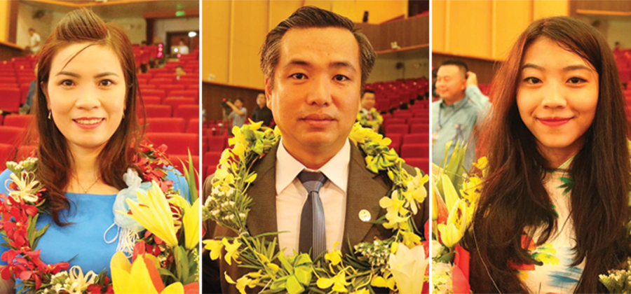 Từ trái qua: chị Hà, anh Tuấn và chị My. Ảnh: H.Đ.T