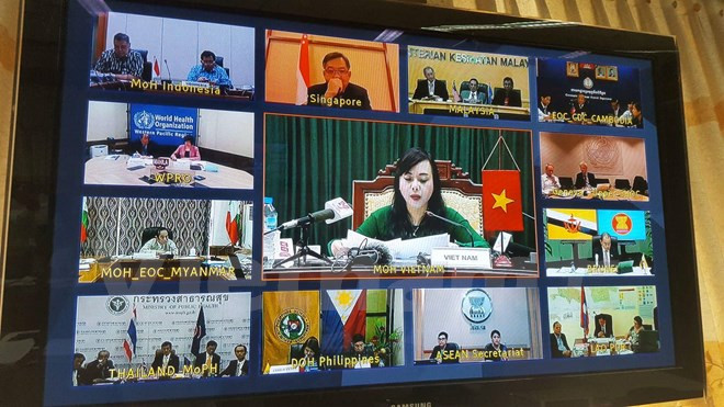 Lãnh đạo Bộ Y tế các nước ASEAN trong buổi họp trực tuyến.