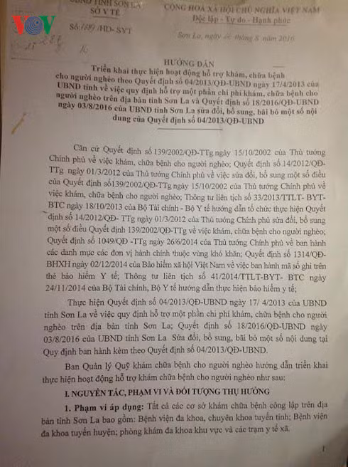 Quyết định của UBND tỉnh Sơn La về hỗ trợ khám chữa bệnh cho bệnh nhân nghèo.