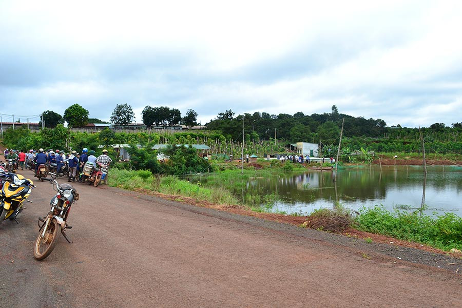 Hồ nước nơi Hoàng Văn Khoát dùng điện chống trộm dẫn đến chết người. Ảnh: T.N Hồ nước nơi Hoàng Văn Khoát dùng điện chống trộm dẫn đến chết người. Ảnh: T.N