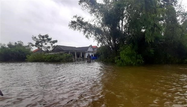 Nhiều ngôi nhà ở Thừa Thiên-Huế bị ngập sâu. (Ảnh: Tường Vi/TTXVN) Nhiều ngôi nhà ở Thừa Thiên-Huế bị ngập sâu. (Ảnh: Tường Vi/TTXVN)