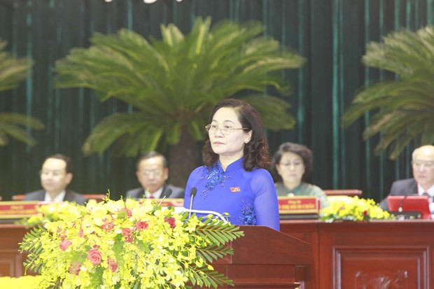 Bà Nguyễn Thị Lệ, Phó Bí thư Thành ủy khoá X tái đắc cử chức Phó Bí thư Thành uỷ Thành phố Hồ Chí Minh khóa XI. (Ảnh: Thanh Vũ/TTXVN)
