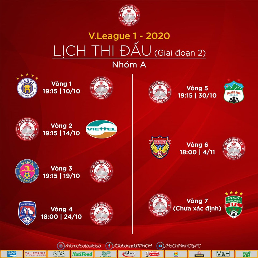 Lịch thi đấu giai đoạn 2 của đội TPHCM. Ảnh: Fanpage CLB TPHCM.