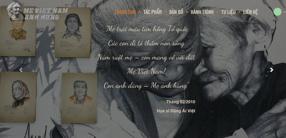 Giao diện trang web Chân dung Mẹ Việt Nam anh hùng.