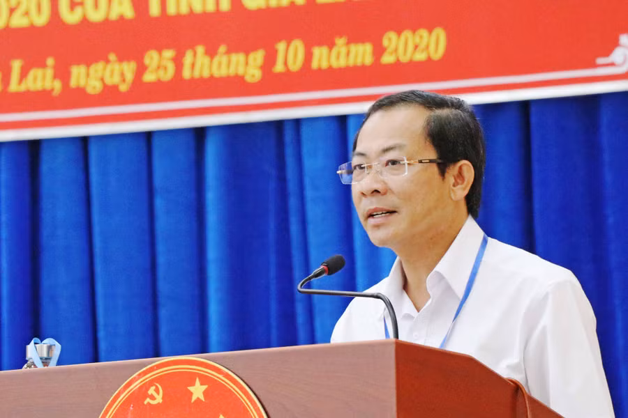 Ủy viên Ban Thường vụ Tỉnh ủy, Phó Chủ tịch UBND tỉnh Đỗ Tiến Đông phát biểu tại Lễ Khai mạc Kỳ thi. Ảnh: Phương Linh