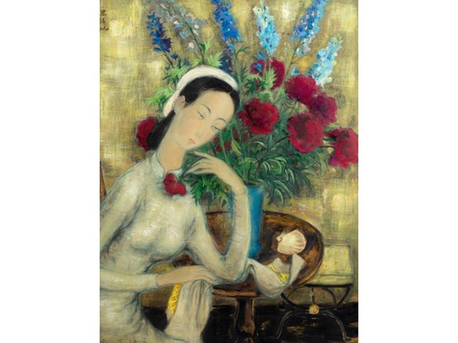 Bức tranh Thiếu nữ bên hoa mẫu đơn- ẢNH: AGUTTES Bức tranh Thiếu nữ bên hoa mẫu đơn- ẢNH: AGUTTES