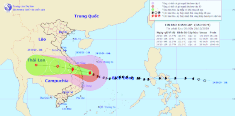 Dự báo hướng đi của bão số 9 - Ảnh: Trung tâm Dự báo Khí tượng Thủy văn Quốc gia