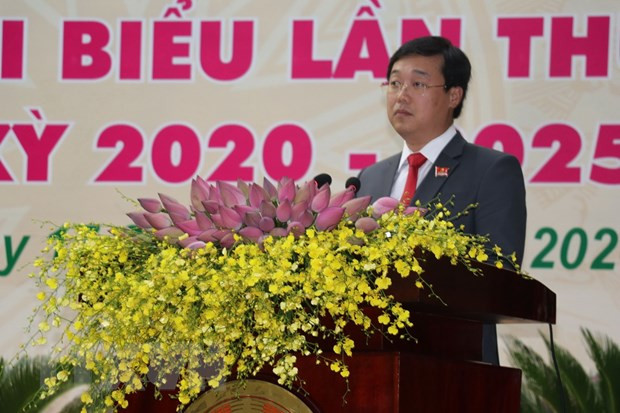 Ông Lê Quốc Phong, Ủy viên dự khuyết Ban Chấp hành Trung ương Đảng được bầu giữ chức Bí thư Tỉnh ủy Đồng Tháp nhiệm kỳ 2020-2025. (Ảnh: Nguyễn Văn Trí/TTXVN)