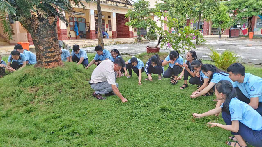 Học sinh Trường THPT Chu Văn An (huyện Krông Pa) dọn vệ sinh khuôn viên trường. Ảnh: Nhật Hào Học sinh Trường THPT Chu Văn An (huyện Krông Pa) dọn vệ sinh khuôn viên trường. Ảnh: Nhật Hào