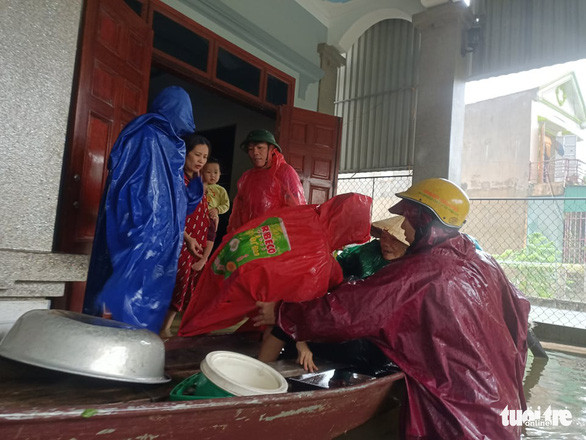 Để tránh thiệt hại cho đàn gia súc, bà con đưa heo đi tránh lũ - Ảnh: VĂN ĐỊNH