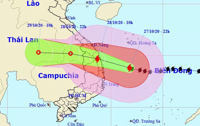 Dự báo vị trí và hướng di chuyển của bão số 9 - Nguồn: Trung tâm Dự báo khí tượng thủy văn quốc gia Dự báo vị trí và hướng di chuyển của bão số 9 - Nguồn: Trung tâm Dự báo khí tượng thủy văn quốc gia