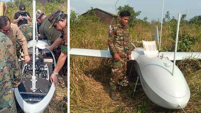 Hình ảnh được cho là của vụ máy bay không người lái Trung Quốc rơi ở Campuchia hồi cuối năm 2019 - Ảnh: Khmer Times