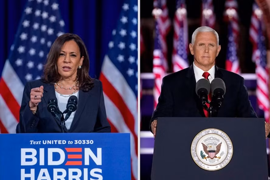 Bà Kamala Harris và ông Mike Pence có cuộc tranh luận ứng viên phó tổng thống. Ảnh: AFP Bà Kamala Harris và ông Mike Pence có cuộc tranh luận ứng viên phó tổng thống. Ảnh: AFP