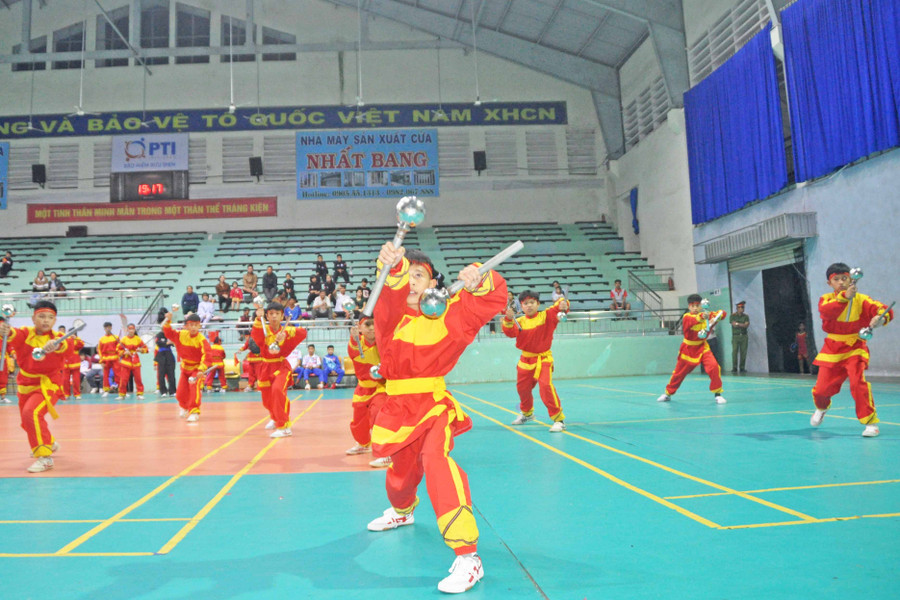 Các vận động viên biểu diễn võ thuật trong lễ khai mạc giải. Ảnh: Hoành Sơn