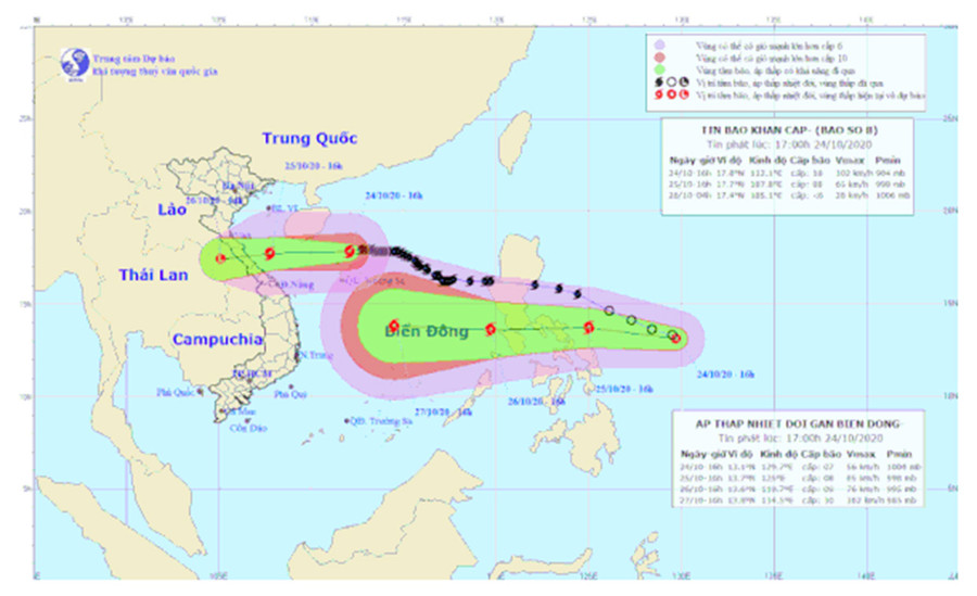 Dự báo đường đi của bão số 8 và áp thấp nhiệt đới - Ảnh: Trung tâm Dự báo KTTV quốc gia  Dự báo đường đi của bão số 8 và áp thấp nhiệt đới - Ảnh: Trung tâm Dự báo KTTV quốc gia