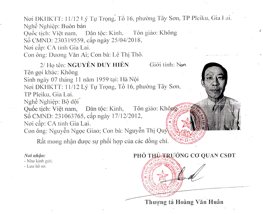 Công an TP. Pleiku truy tìm người liên quan đến tố giác về tội phạm vợ chồng Hoa-Hiển ảnh 2 Công an TP. Pleiku truy tìm người liên quan đến tố giác về tội phạm vợ chồng Hoa-Hiển ảnh 2