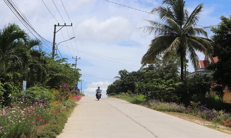 Những tuyến đường bê tông được trồng hoa, tạo cảnh quan môi trường xã Cửu An (thị xã An Khê) xanh-sạch-đẹp. Ảnh: Ngọc Minh
