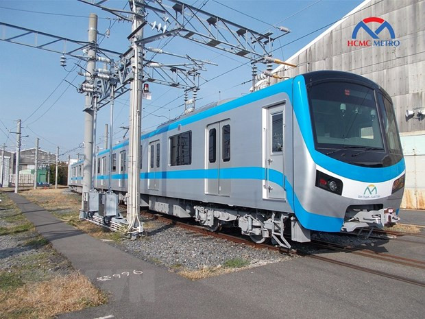 Đoàn tàu đầu tiên của tuyến metro Bến Thành–Suối Tiên tại TP Hồ Chí Minh. (Ảnh: TTXVN phát)