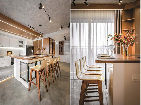 Căn hộ tuy có diện tích lớn nhưng với sự chắt lọc tinh tế của chủ nhà - chỉ những gì cần thiết cho nhu cầu mới được bố trí - cho nên chốn cư ngụ này luôn tràn ngập nắng, gió.