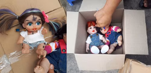 Số búp bê nghi Kumanthong thu giữ tại nơi ở của Thái Thị Yến Nhi. (Ảnh do cơ quan công an cung cấp)