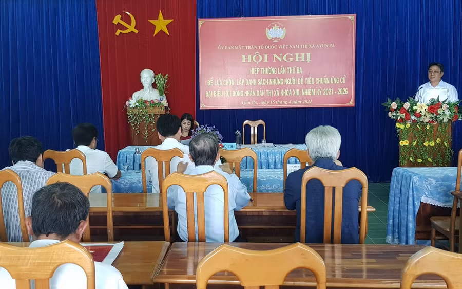 Quang cảnh MTTQ thị xã Ayun Pa tổ chức Hội nghị hiệp thương lần thứ ba. Ảnh: Ngọc Anh