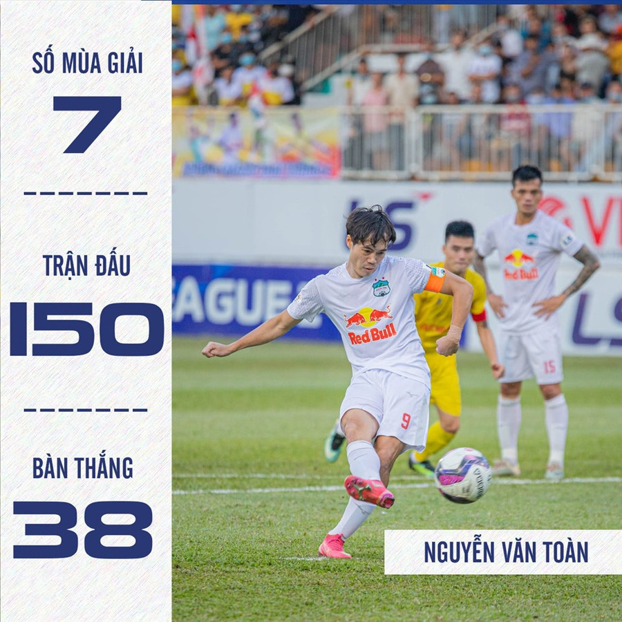 Thống kê ấn tượng về Văn Toàn sau 7 mùa bóng thi đấu tại V.League. Ảnh: Fanpage CLB Hoàng Anh Gia Lai. Thống kê ấn tượng về Văn Toàn sau 7 mùa bóng thi đấu tại V.League. Ảnh: Fanpage CLB Hoàng Anh Gia Lai.
