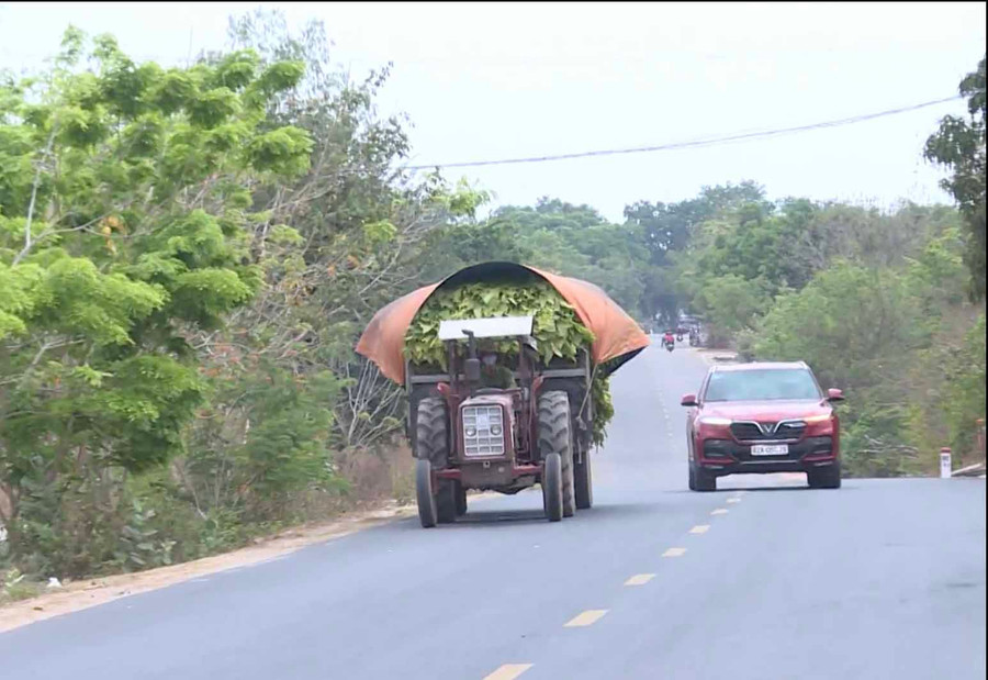 Xe công nông chiếm phần lớn làn đường khiến các phương tiện khác phải né tránh. Ảnh: Lê Văn Ngọc