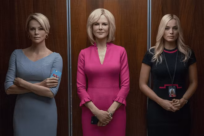 Margot Robbie nhận một đề cử Oscar danh giá nhờ màn thể hiện nổi bật trong Bombshell. Cô không hề lép vế khi xuất hiện bên cạnh 2 minh tinh lừng danh Charlize Theron, Nicole Kidman. Ảnh: CẮT TỪ PHIM