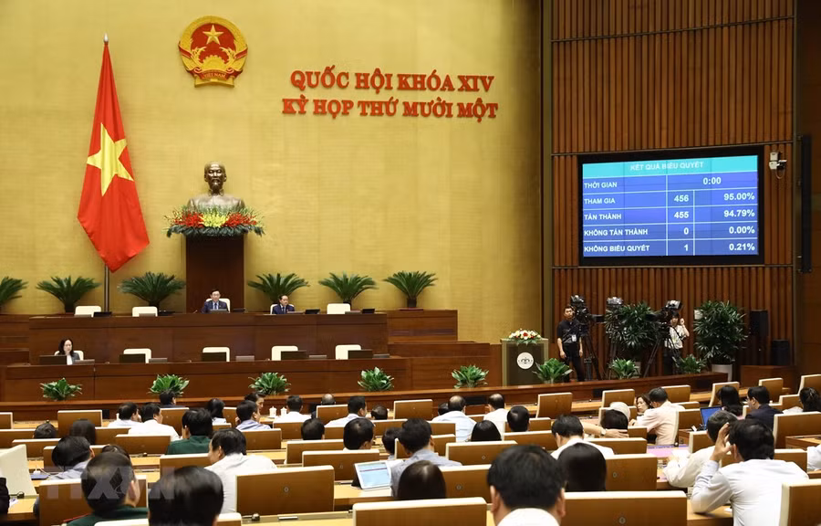 Kết quả biểu quyết thông qua Nghị quyết bầu một số Phó Chủ tịch Quốc hội. (Ảnh: Văn Điệp/TTXVN)