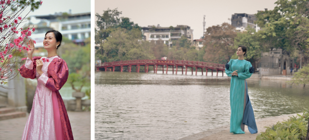 Các mẫu áo dài mang đậm màu sắc của mùa hè với chất liệu thoáng mát, họa tiết được kết hợp ngẫu nhiên giúp người mặc thoải mái lựa chọn cho mình một bộ áo dài phù hợp.