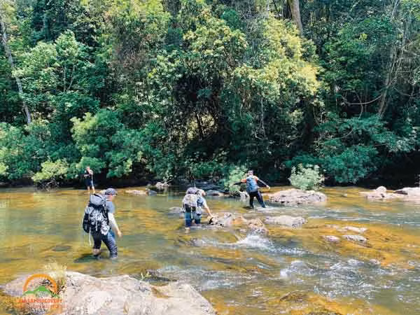 Đường trekking vào thác 50 đi qua những con suối nước trong vắt 