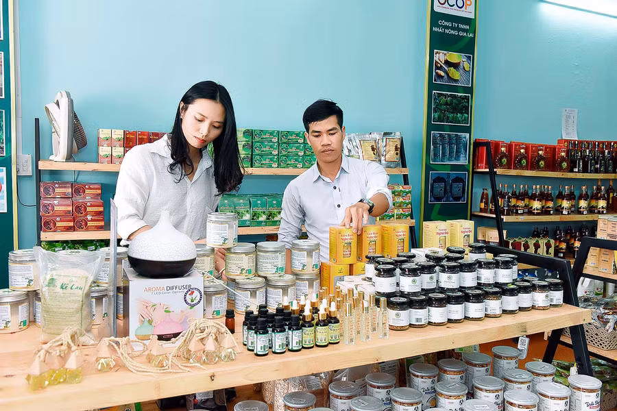 1.Cửa hàng trưng bày các sản phẩm OCOP của huyện Chư Pưh đạt tiêu chuẩn 3 sao và có tiềm năng lê 4 sao.