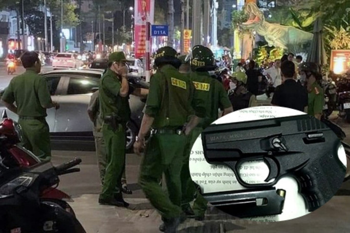 Công an có mặt điều tra sự việc và khẩu súng thu giữ được. Công an có mặt điều tra sự việc và khẩu súng thu giữ được