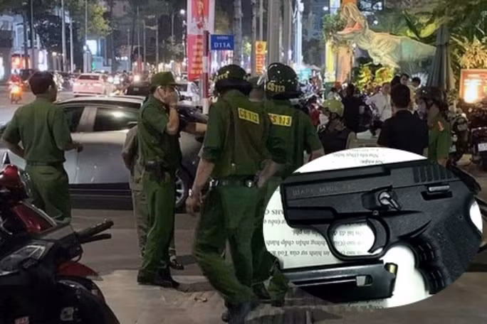 Công an có mặt điều tra sự việc và khẩu súng thu giữ được. Công an có mặt điều tra sự việc và khẩu súng thu giữ được