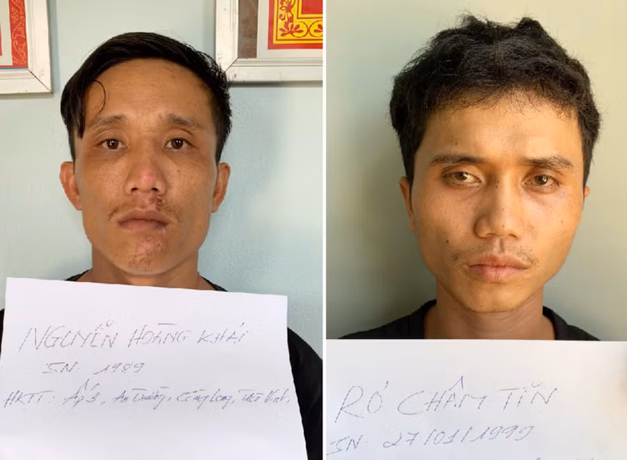 2 đối tượng Khải (trái) và Tĩn bị bắt về hành vi trộm cắp tài sản. Ảnh Công an Đak Đoa cung cấp