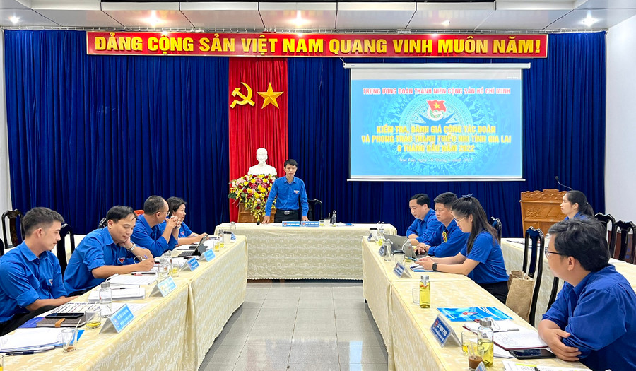  Quang cảnh buổi làm việc của đoàn công tác của Trung ương Đoàn TNCS Hồ Chí Minh với Tỉnh Đoàn Gia Lai. Ảnh: Phan Lài