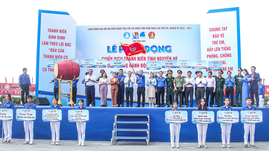 Lễ phát động Chiến dịch thanh niên tình nguyện hè ở tỉnh Bình Định. Ảnh: Hoàng Trọng