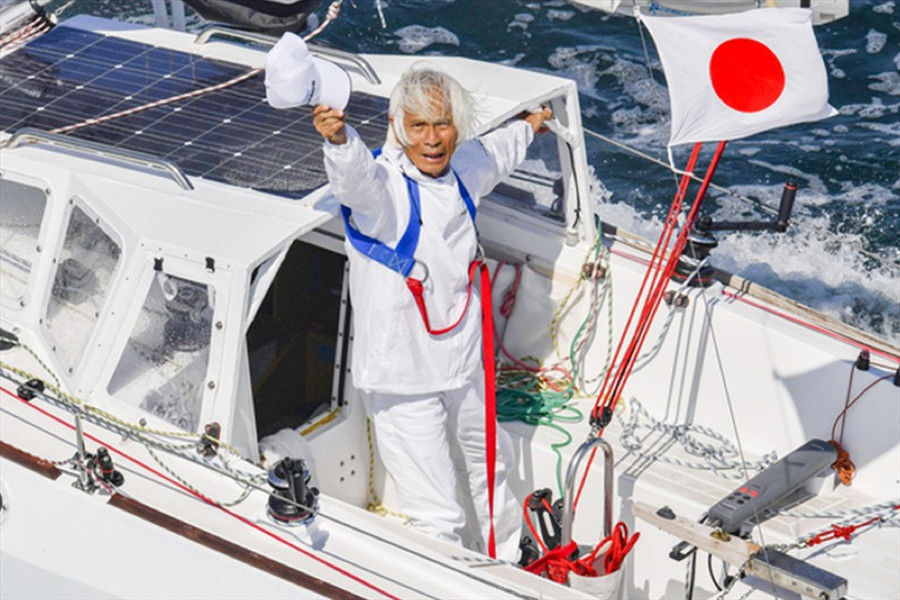 Ông Kenichi Hori một mình vượt Thái Bình Dương. Ảnh chụp màn hình Kyodo