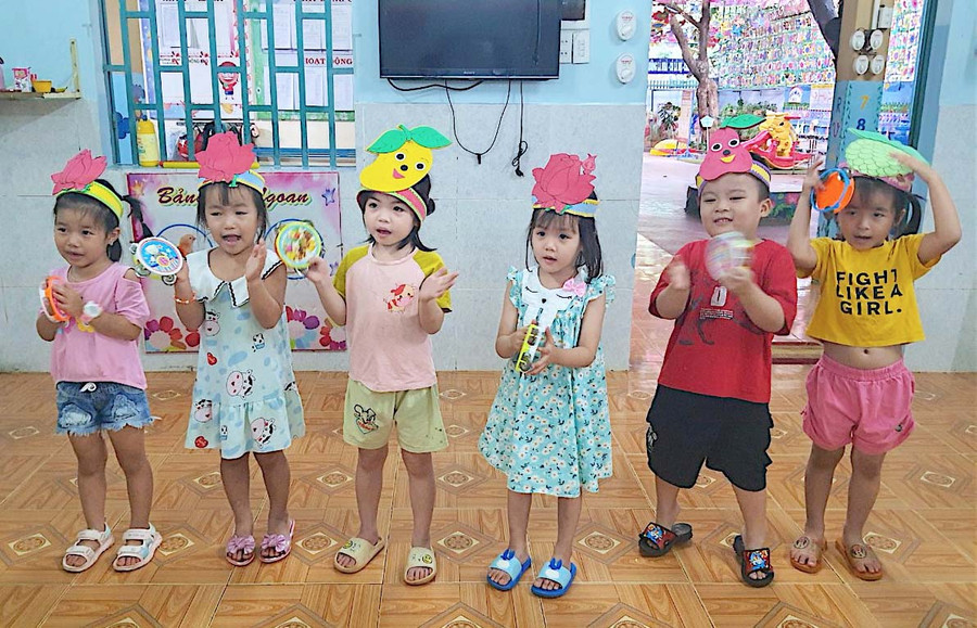 Trẻ tham gia học hè tại Trường Mầm non Họa Mi 1 (thị trấn Chư Prông, huyện Chư Prông). Ảnh: Mộc Trà