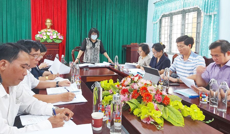 Trưởng Ban Dân tộc HĐND tỉnh Gia Lai Đinh Thị Giang phát biểu kết luận buổi làm việc với huyện Mang Yang. Ảnh: Thiên Di